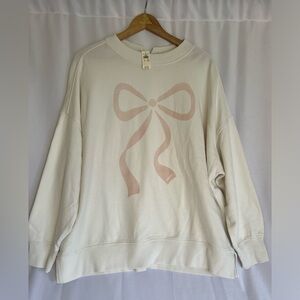 Aerie Big Chill Crew Sweatshirt Pink Bow Graphic L